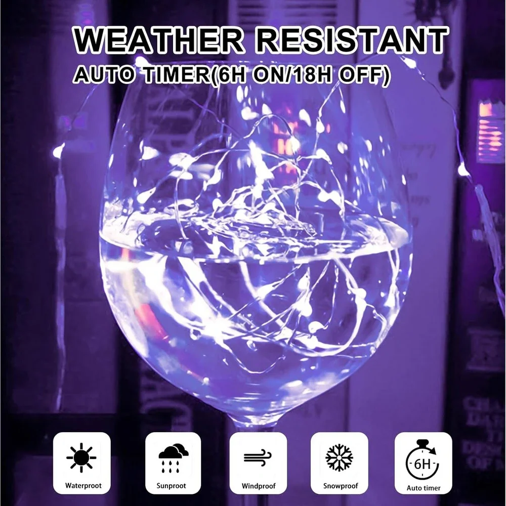 Purple LED Fairy Lights 16ft 50LED Battery Operated‎ Waterproof 8 Modes Timer